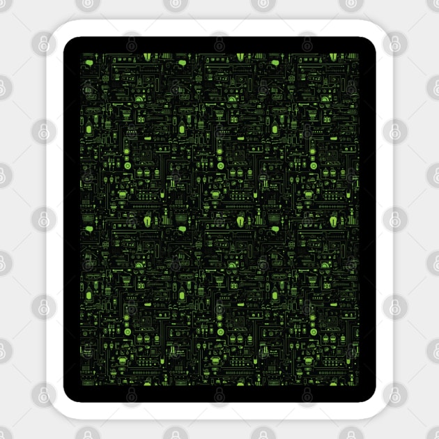 Network Circuit Design in Green and Black Sticker by RRMStudios